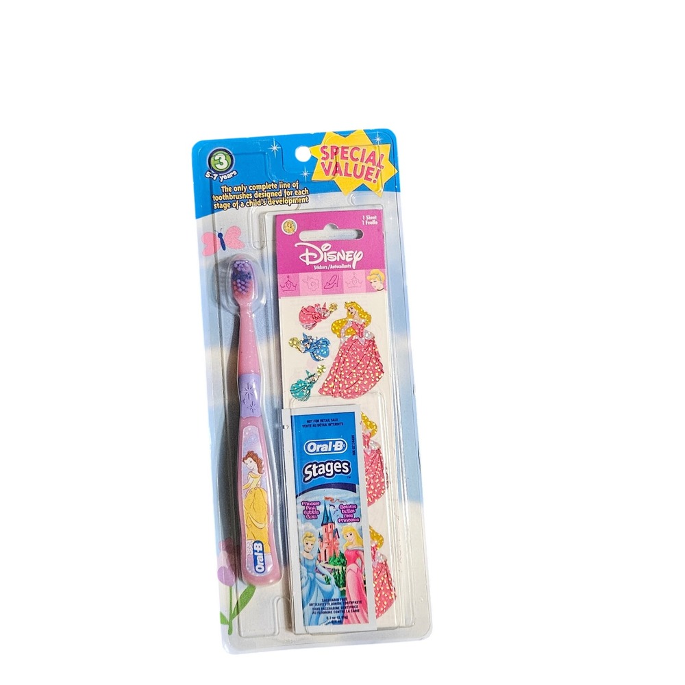 Oral-B Stages 3 Disney Princess Toothbrush Set Sandylion stickers vintage 2002